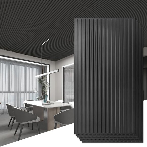 6-Pack Black 3D Slat Design Wall Panels - PVC Decorative Ceiling Tiles 2x4 FT